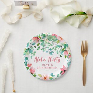Assiettes En Carton Joyeux Anniversaire Aloha Trente Luau Tropical