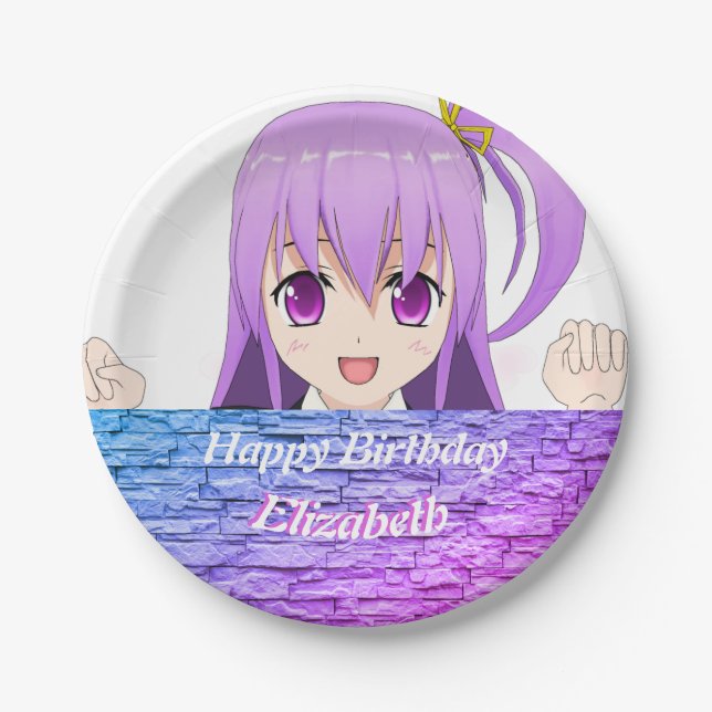 Assiettes En Carton Joyeux Anniversaire amusant mauve mauve manga kawa (Devant)