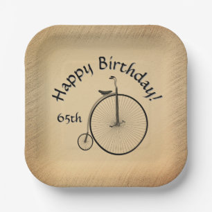 Assiettes En Carton Joyeux Anniversaire Antique Vélocipède à Grande Ro