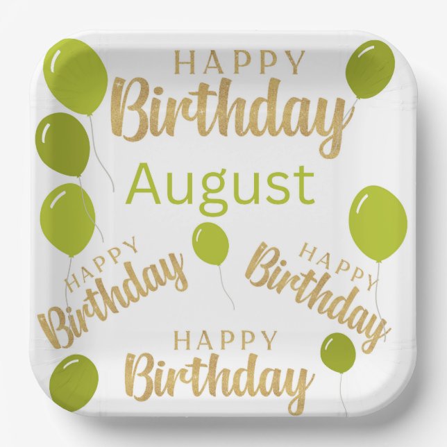 Assiettes En Carton Joyeux anniversaire Août anniversaires Plaque de p (Recto)