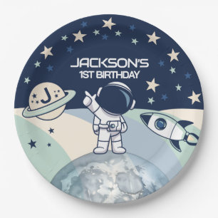 Assiettes En Carton Joyeux Anniversaire Astronaute de l'Espace Extra-A