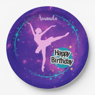 Assiettes En Carton Joyeux anniversaire Ballerina Galaxy Personnalisé