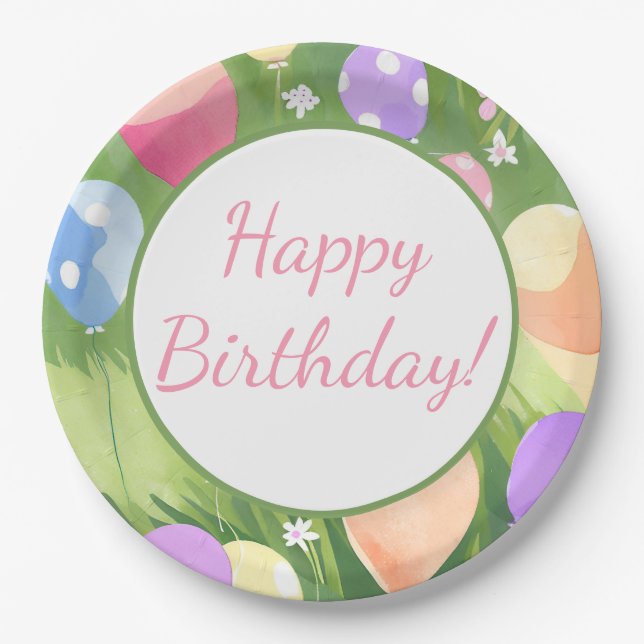 Assiettes En Carton Joyeux anniversaire ! Ballon (Devant)