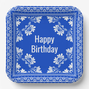 Assiettes En Carton Joyeux Anniversaire Bandana Bleue
