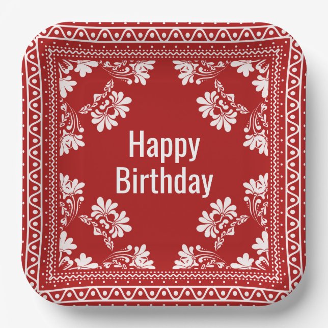 Assiettes En Carton Joyeux Anniversaire Bandana Rouge (Recto)