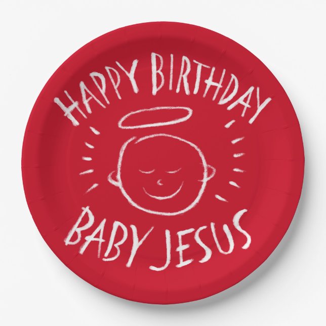 Assiettes En Carton Joyeux anniversaire bébé Jésus tableau rouge de No (Devant)