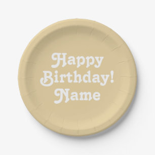 Assiettes En Carton Joyeux anniversaire beige personnalisé nom photo a