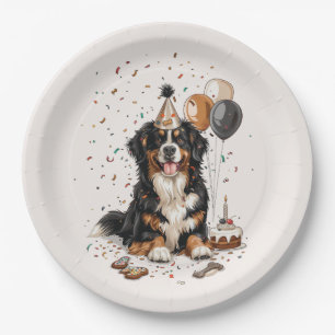 Assiettes En Carton Joyeux anniversaire Bernese Mountain Dog