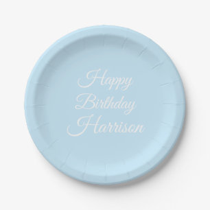 Assiettes En Carton Joyeux Anniversaire bleu clair blanc nom de script