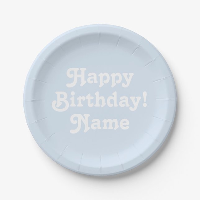 Assiettes En Carton Joyeux Anniversaire bleu clair personnalisé Nom et (Devant)