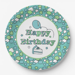 Assiettes En Carton Joyeux anniversaire bleu et vert