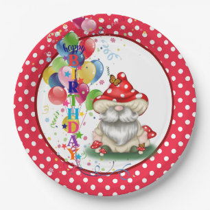 Assiettes En Carton Joyeux Anniversaire Champignons Gnome Plaque de pa