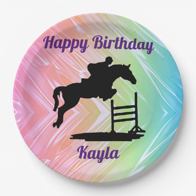 Assiettes En Carton Joyeux Anniversaire Chasseur Cheval Jumper Equestr (Devant)