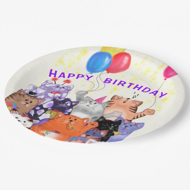 Assiettes En Carton Joyeux Anniversaire Chat Funny Plaques papier (Angle)