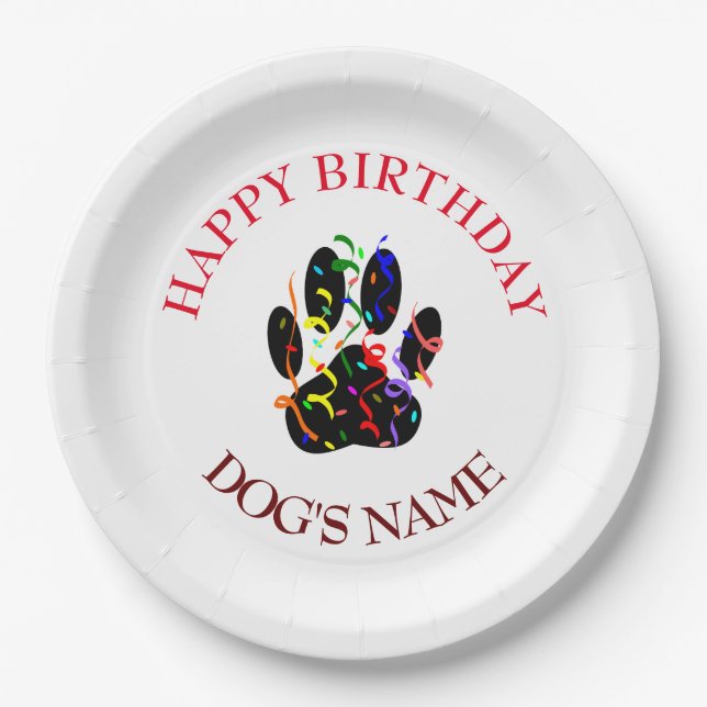 Assiettes En Carton Joyeux Anniversaire Chien Paw Confetti (Devant)