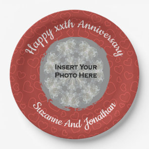 Assiettes En Carton Joyeux Anniversaire Coeurs rouges Photo personnali