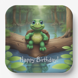 Assiettes En Carton Joyeux anniversaire de la tortue