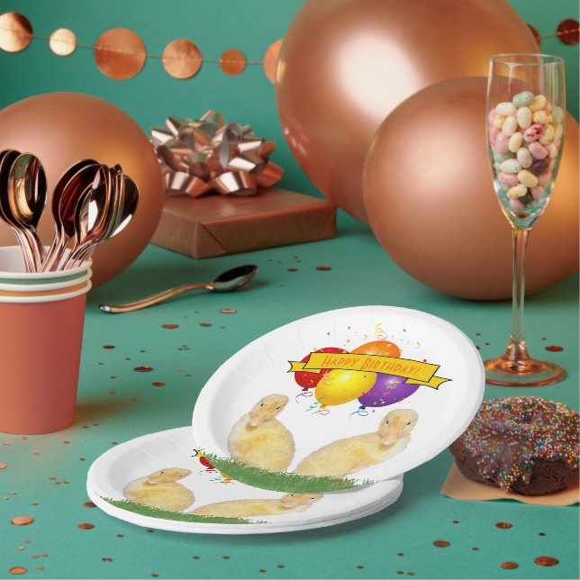 Assiettes En Carton Joyeux anniversaire de l'enfant Ballons de canards (Multi)