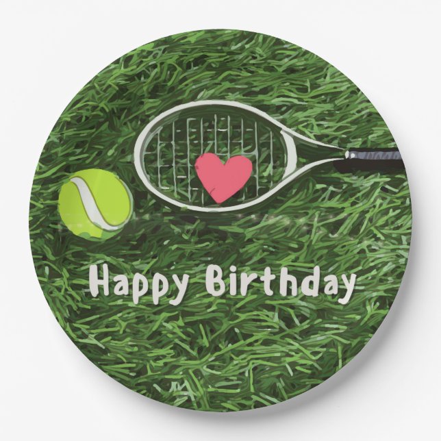 Assiettes En Carton Joyeux anniversaire de tennis (Devant)
