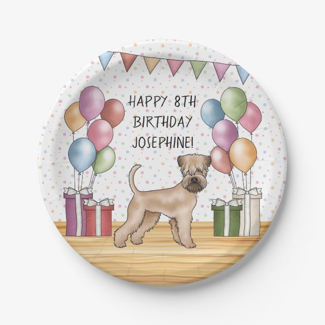 Assiettes En Carton Joyeux anniversaire de Terrier Pastel à molle (Devant)