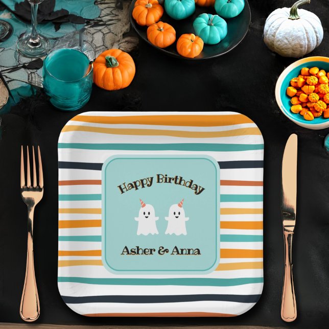 Assiettes En Carton Joyeux Anniversaire des jumeaux Ghost Halloween St (Créateur téléchargé)