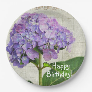 Assiettes En Carton Joyeux Anniversaire d'Hydrangée violette