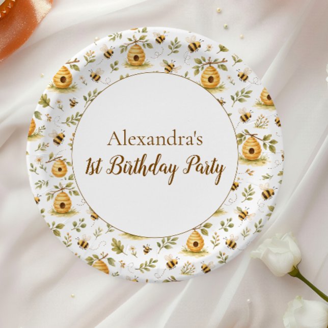 Assiettes En Carton Joyeux Anniversaire Douce Abeille Sauvage (Créateur téléchargé)