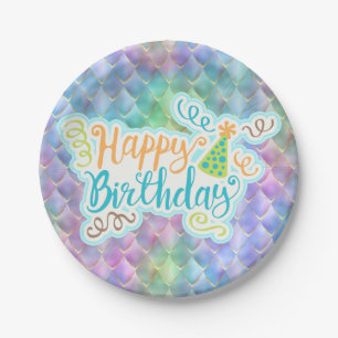 Assiettes En Carton Joyeux Anniversaire Dragon Bleu Lumière Étalé Plat