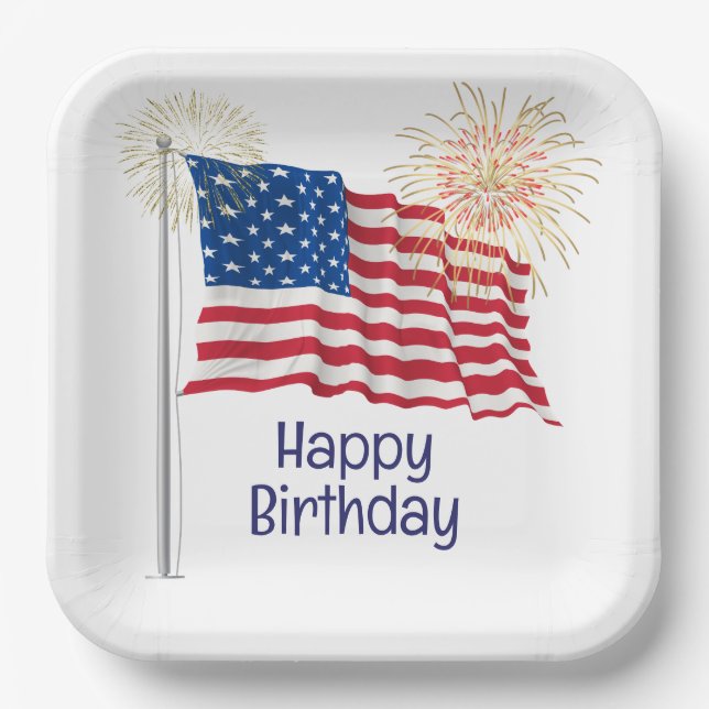 Assiettes En Carton Joyeux anniversaire drapeau américain (Recto)