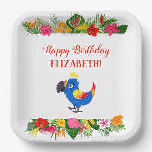 Assiettes En Carton Joyeux Anniversaire du perroquet tropical