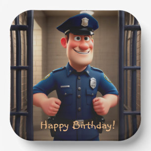 Assiettes En Carton Joyeux anniversaire du policier