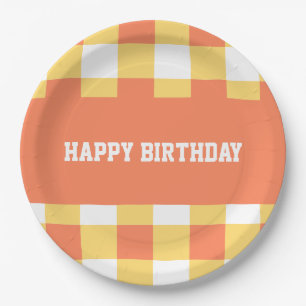 Assiettes En Carton Joyeux anniversaire en vichy jaune