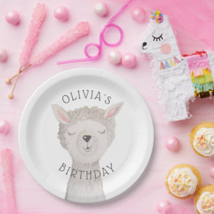 Assiettes En Carton Joyeux Anniversaire Enfants Llama. Fête d'Animaux