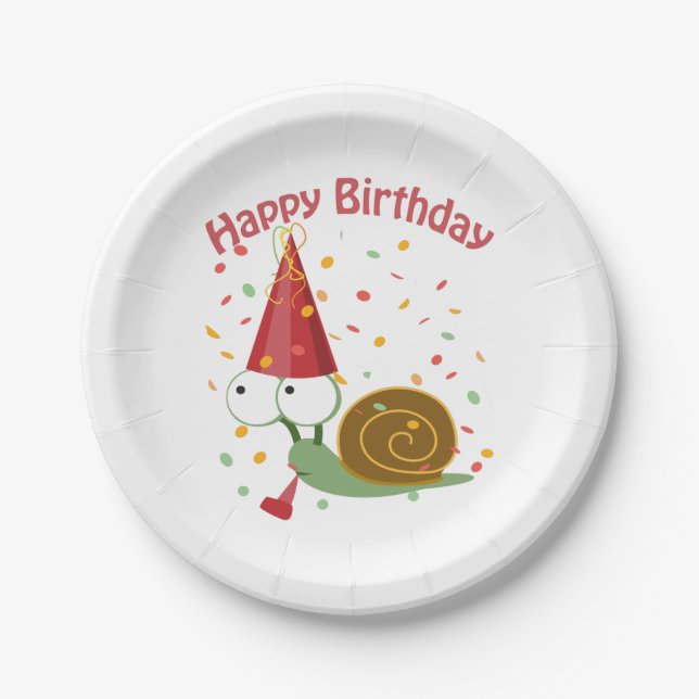 Assiettes En Carton Joyeux anniversaire ! Escargot Confetti (Devant)