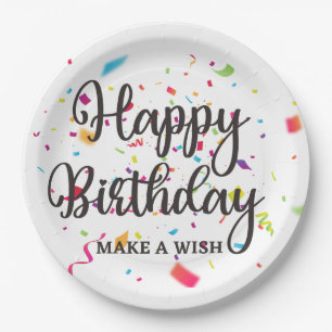 Assiettes En Carton Joyeux anniversaire FAIRE UN SOUHAIT avec Confetti