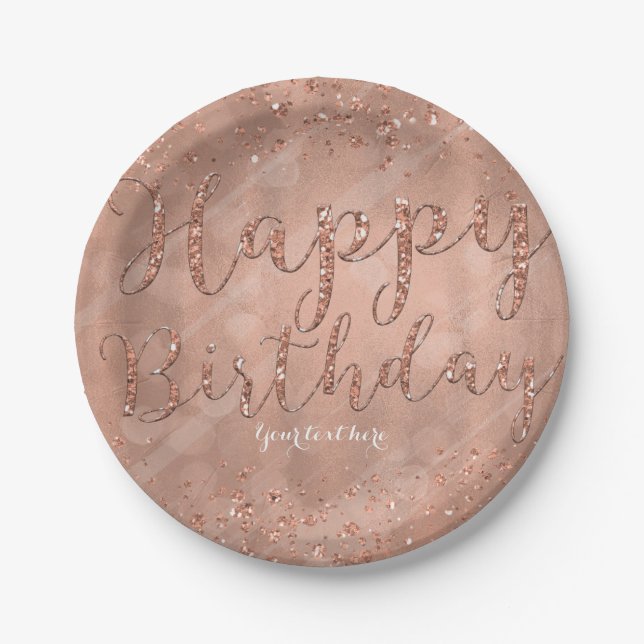 Assiettes En Carton Joyeux anniversaire Faux Rose Gold Parties scintil (Devant)