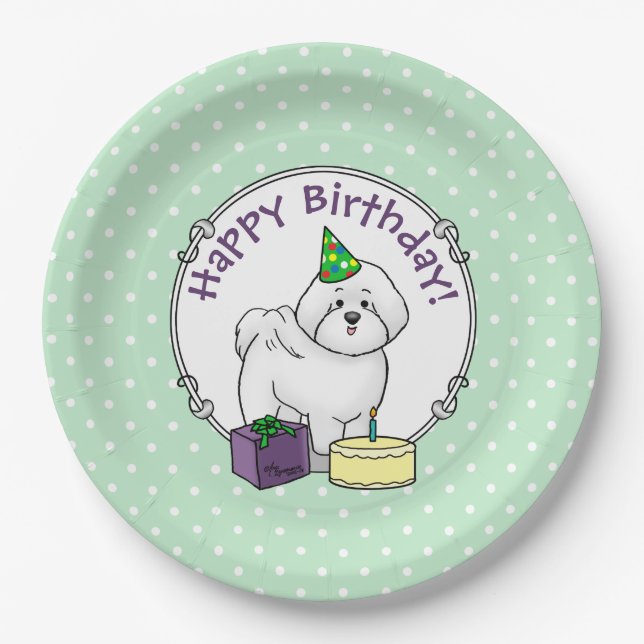 Assiettes En Carton Joyeux anniversaire (fête) Bichon Frise Dog - mign (Devant)