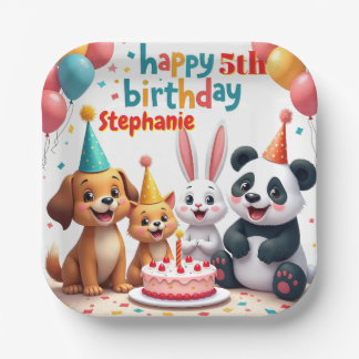 Assiettes En Carton Joyeux Anniversaire Fille Animaux Mignons