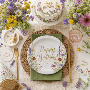 Assiettes En Carton Joyeux Anniversaire Fleurs Sauvages Botanique Flor
