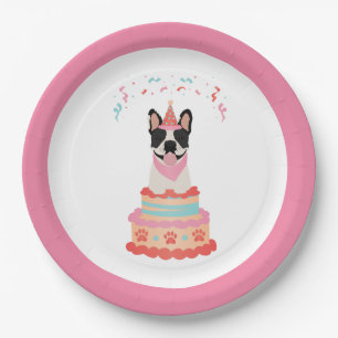 Assiettes En Carton Joyeux anniversaire français Bulldog Party Casquet