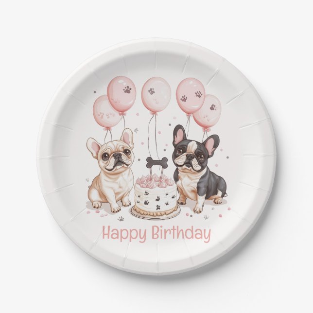 Assiettes En Carton Joyeux Anniversaire Français Bulldogs Anniversaire (Devant)