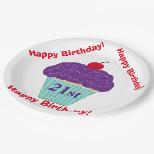 Assiettes En Carton Joyeux Anniversaire Gâteau Cupcake Glaçage Violet