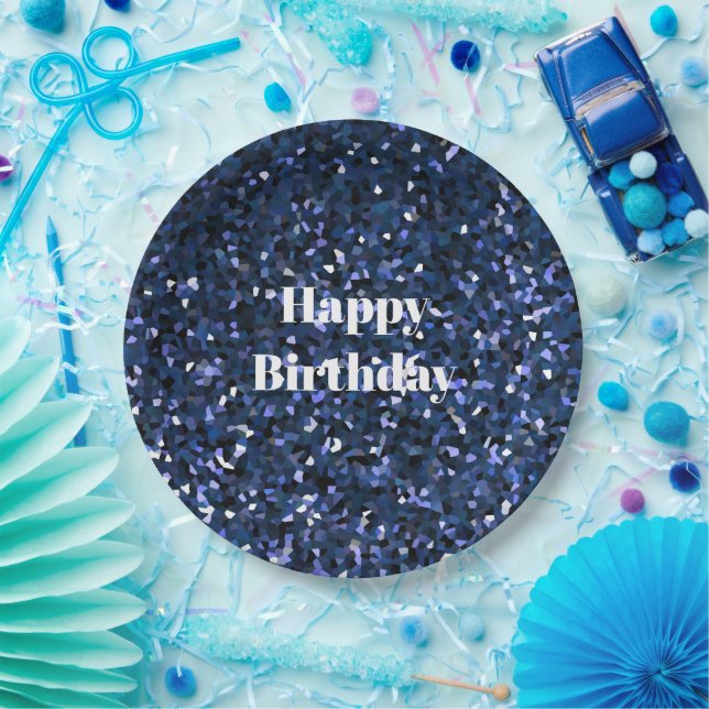 Assiettes En Carton Joyeux anniversaire Glittery Blue Boys Girls Anniv (Fête)