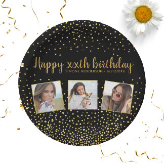 Assiettes En Carton Joyeux Anniversaire Gold Parties scintillant Photo