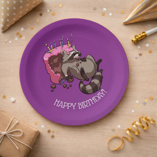 Assiettes En Carton Joyeux anniversaire Greedy Raccoon Cake Cartoon