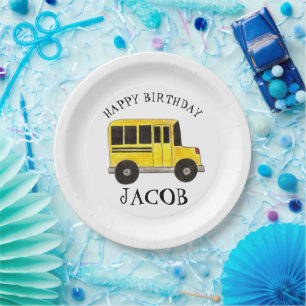 Assiettes En Carton Joyeux Anniversaire Jaune École Bus Enseignant Édu