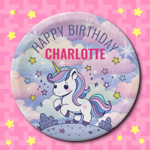 Assiettes En Carton Joyeux Anniversaire Licorne Magique Personnalisée