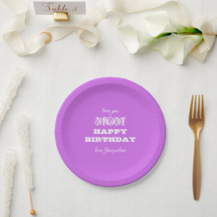 Assiettes En Carton Joyeux Anniversaire Maman Chic Script Élégant Viol