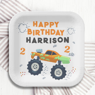 Assiettes En Carton Joyeux Anniversaire Moderne Monster Car Trucks Nom
