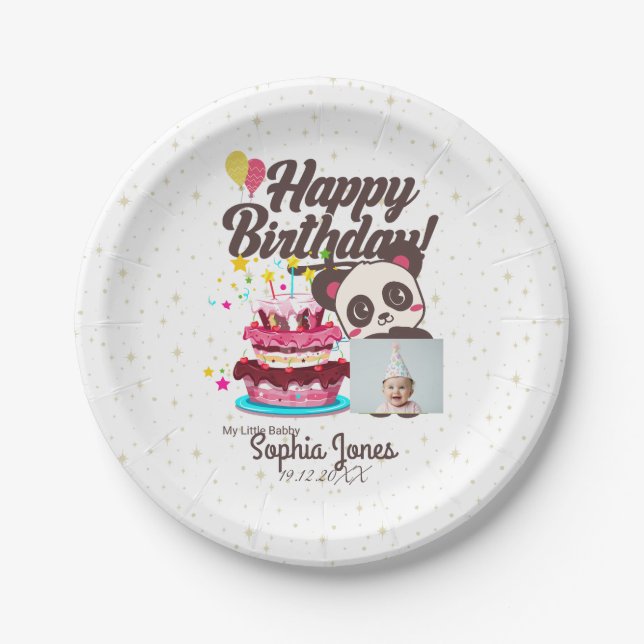 Assiettes En Carton Joyeux Anniversaire, Mon Bébé - Photo personnalisé (Devant)